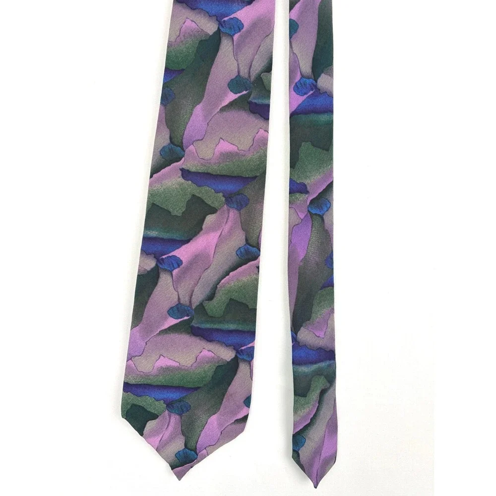 J. Garcia Silk Necktie OS Purple Green Blue Abstract Art Tie